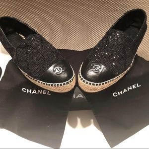 CHANEL Black Tweed Espadrilles